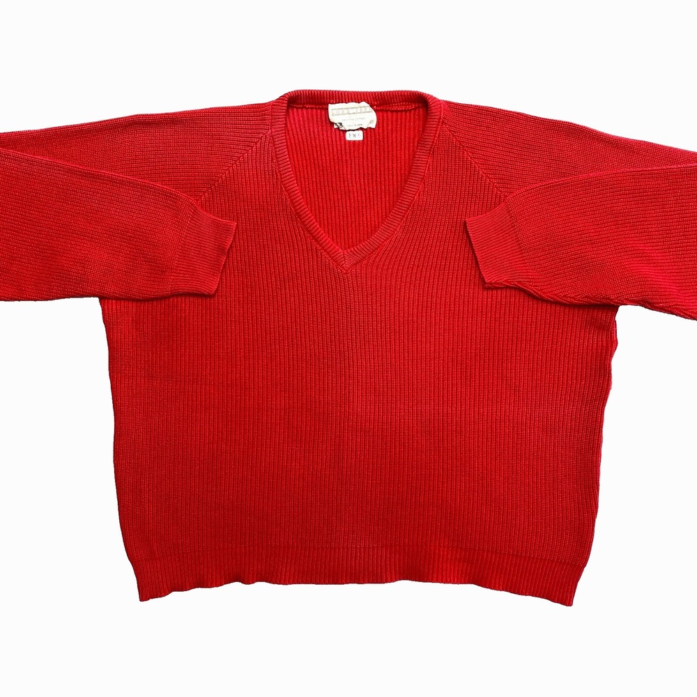 Lord Jeff Sweatshirt Mens XL Red Knit V-Neck 90s Cotton Pullover
